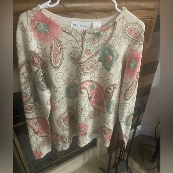 Alfred Dunner Sweater Women’s Size L Multicolor Paisley 3/4 Sleeve Sequin - Picture 1 of 1